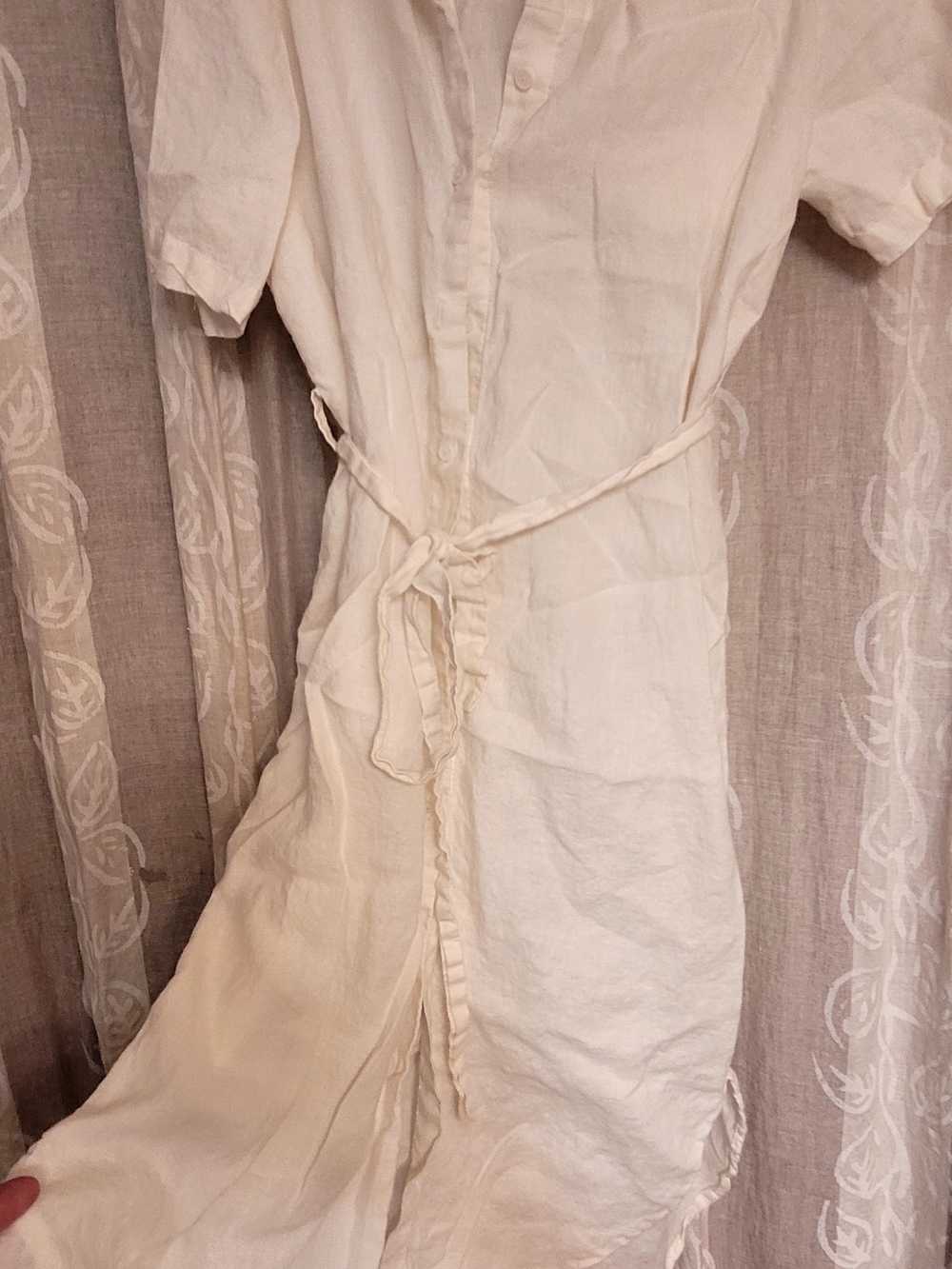 OAK + FORT Cream Button-Front Tie-Waist Maxi Dress